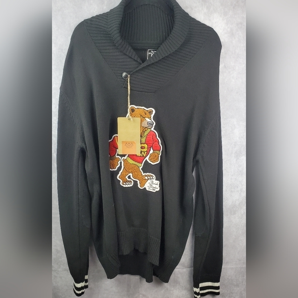 Parish Nation Cotton Black Sweater Men’s Cable Knit Hand Crafted Quality Size XL